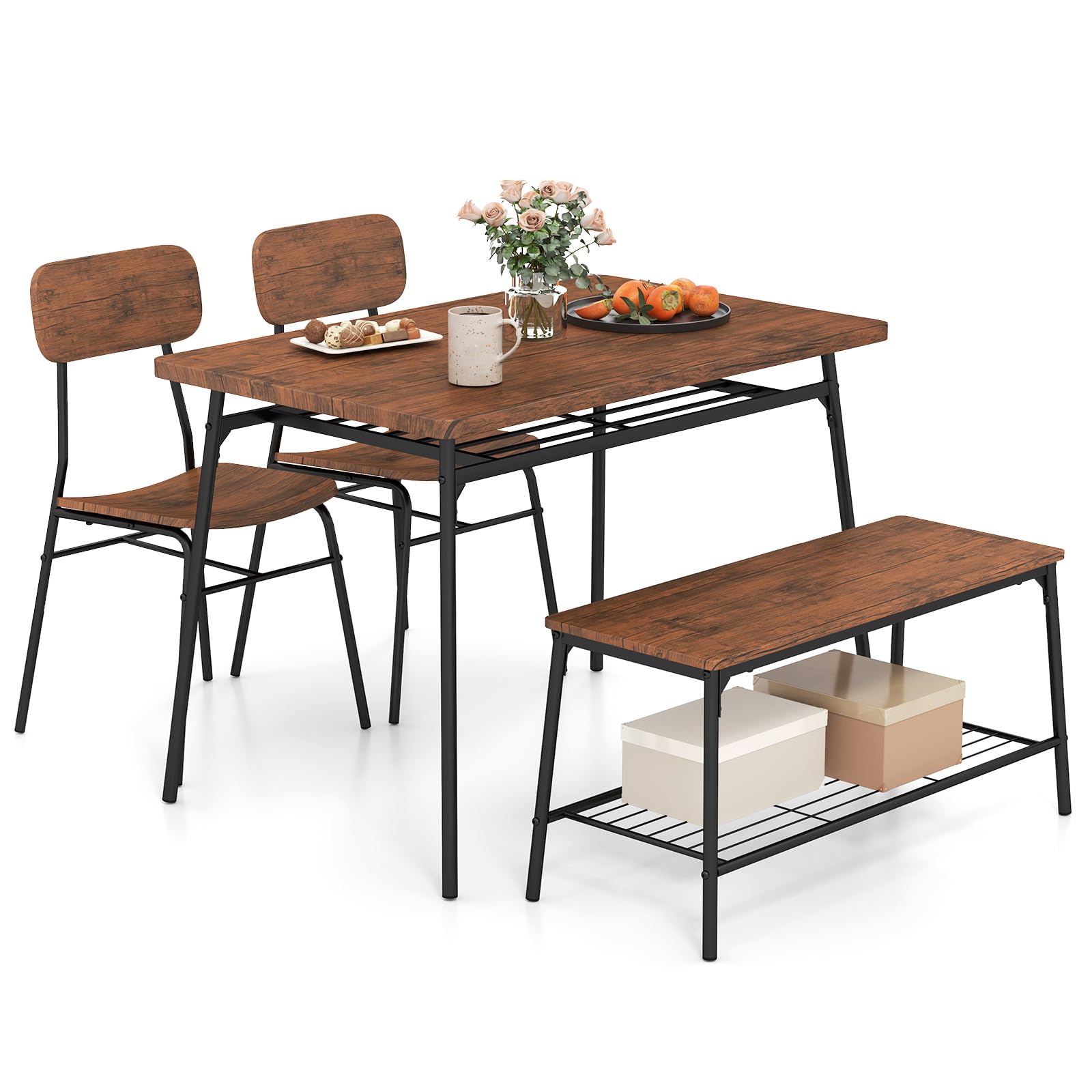 Tangkula Dining Table Set for 4 Square Kitchen Table & Chair Set